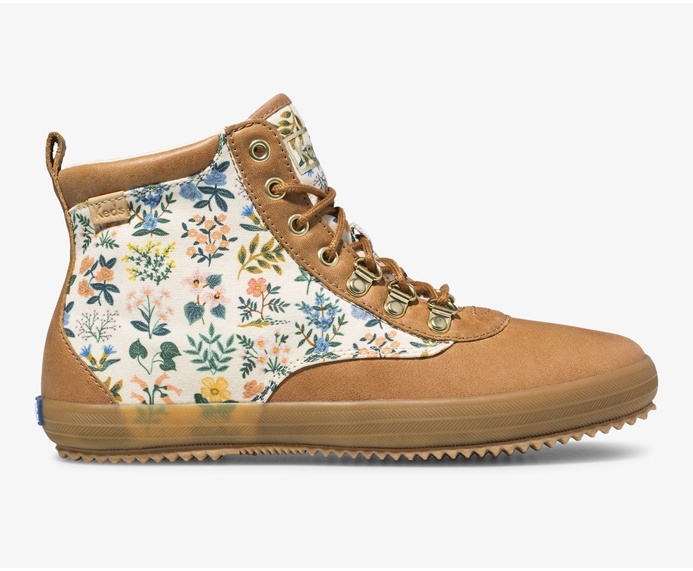 Botas Keds Mujer Marrones - Rifle Paper Co. Scout Cuero Wildflower W/ Thinsulate - 982-HPRNBC